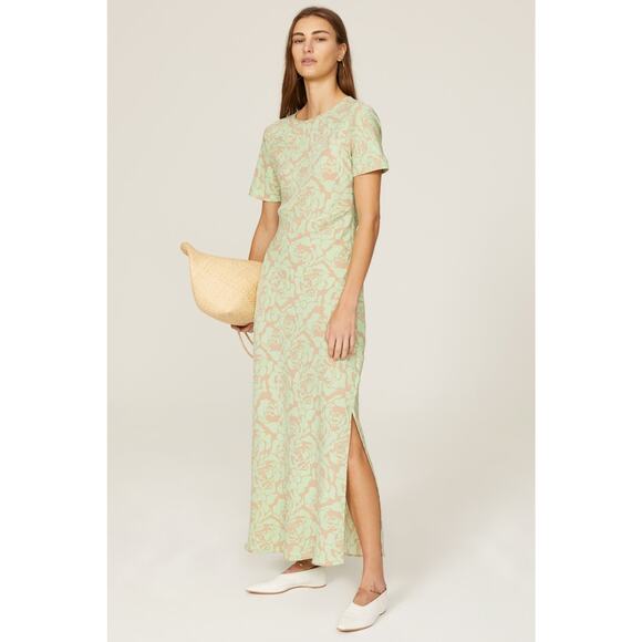 SAUNDERS COLLECTIVE Green Rose Printed Floral Crewneck Luna Maxi Dress Size 2 - Picture 3 of 16